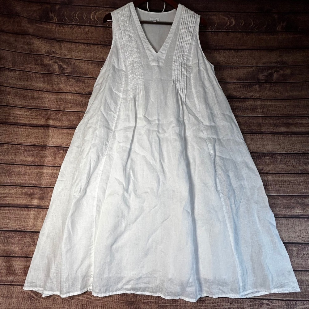 Pure Jill J. Jill White 100% Linen Pintuck V-Neck Sleeveless Midi Dress XL